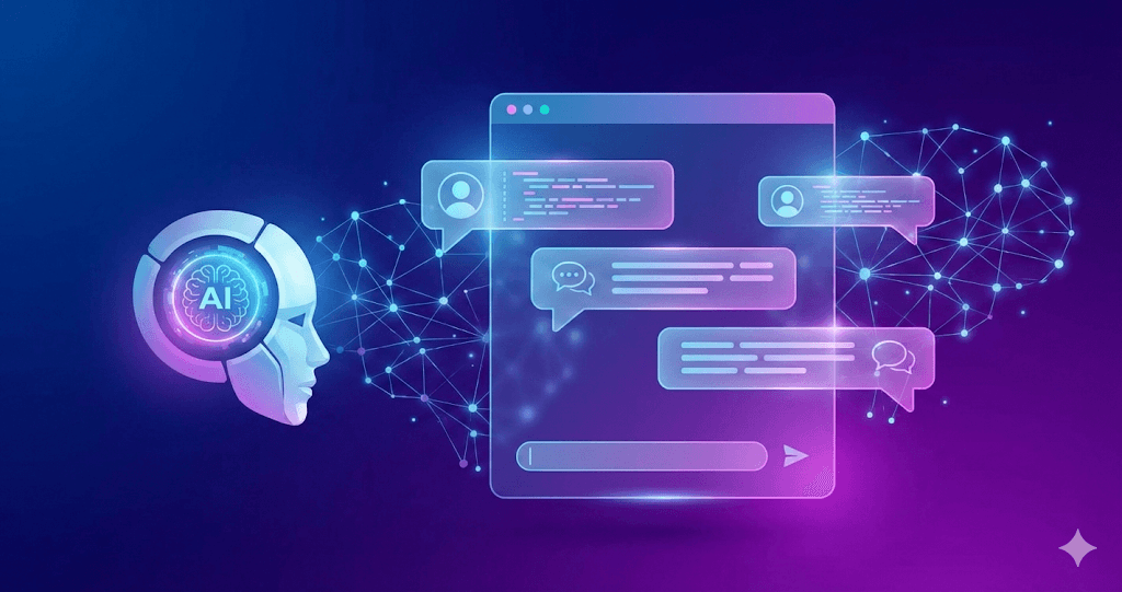 AI Chatbot building interface demonstrating conversation design and deployment